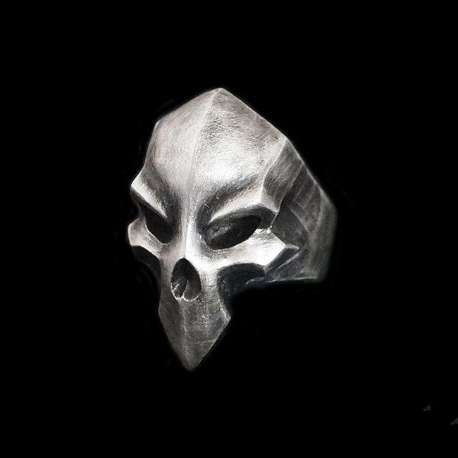 Death Skull Ring - Heavy 925 Silver Hand Carved Gothic Collector's Jewelry Hover Image