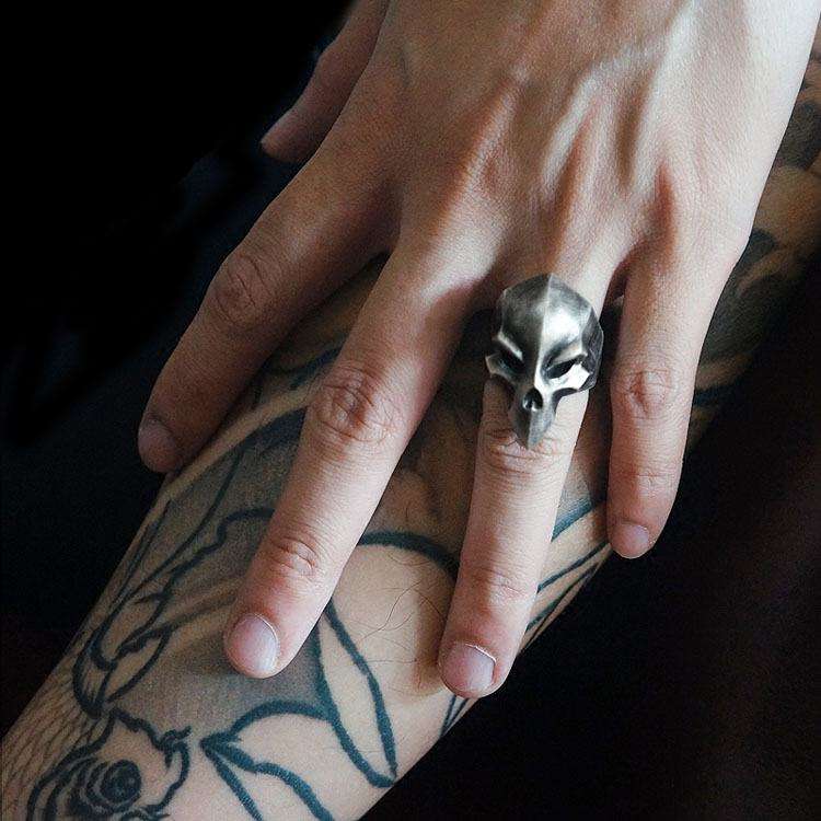 Death Skull Ring - Heavy 925 Silver Hand Carved Gothic Collector's Jewelry