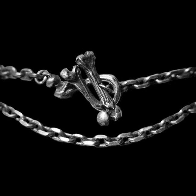 Unique Charm of the Bone Stick Button Mens Silver Necklace Hover Image