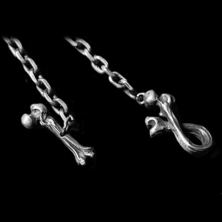 Unique Charm of the Bone Stick Button Mens Silver Necklace