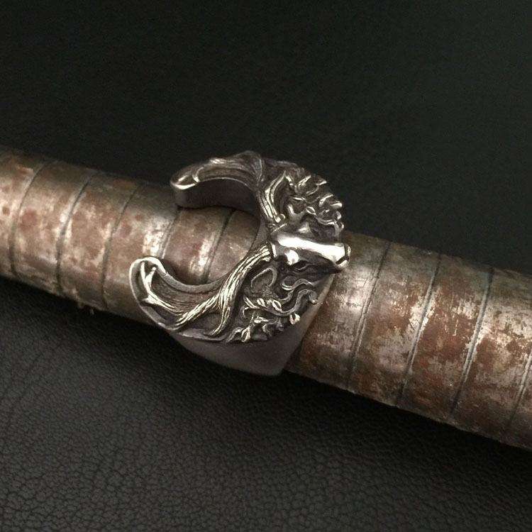 Deer head Horseshoe ring 925 Silver mens pinky rings