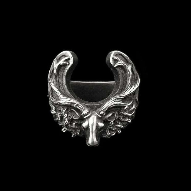 Deer head Horseshoe ring 925 Silver mens pinky rings Hover Image