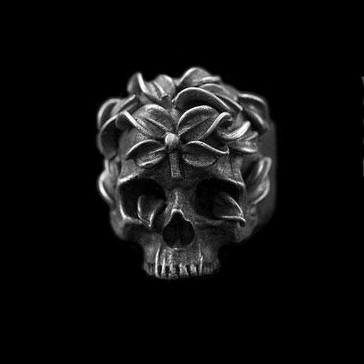 Mens Skull rings 925 Silver International standard Equinox Flower Skull rings SSJ82