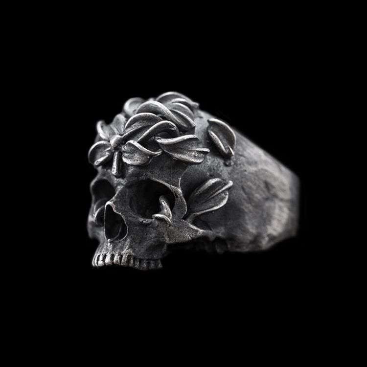Mens Skull rings 925 Silver International standard Equinox Flower Skull rings SSJ82