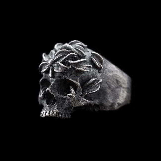 Mens Skull rings 925 Silver International standard Equinox Flower Skull rings SSJ82 Hover Image