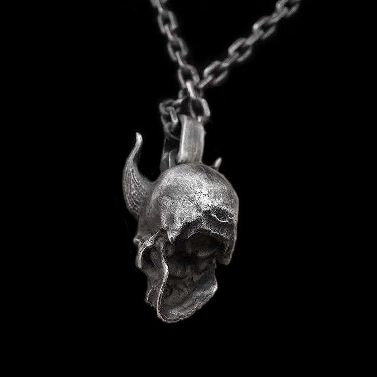 Horn Skull Solid Pendant Heavy locomotive 925 silver pendants SSP93