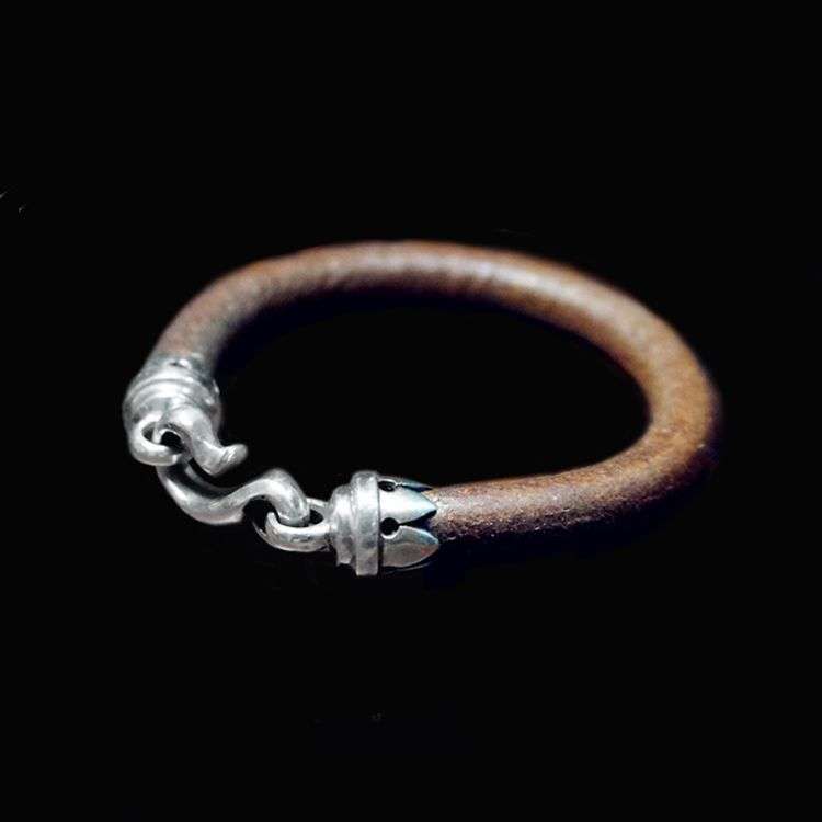 Silver FLOWER Hook Cowskin Bracelet 925 silver Cowskin Bracelets SSB60