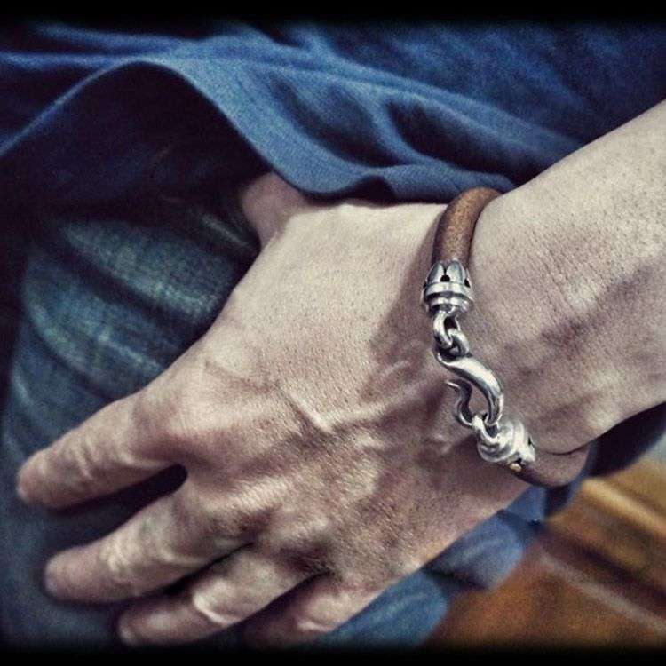 Silver FLOWER Hook Cowskin Bracelet 925 silver Cowskin Bracelets SSB60