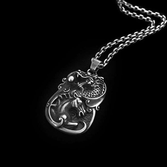 Vigorous spirit of the aged pendant 925 silver Loong Horse dragon pendants SSP108 Main Image