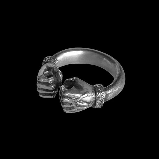 Fist of strength ring 925 silver Fist mens pinky rings Hover Image
