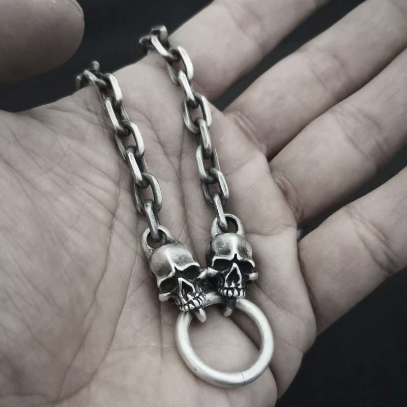 Double Skull Necklace 925 Silver Skull Necklace