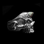 Copper Horns Skull Ring - Heavy 925 Silver Viking Gothic Artifact