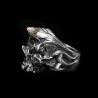 Copper Horns Skull Ring - Heavy 925 Silver Viking Gothic Artifact