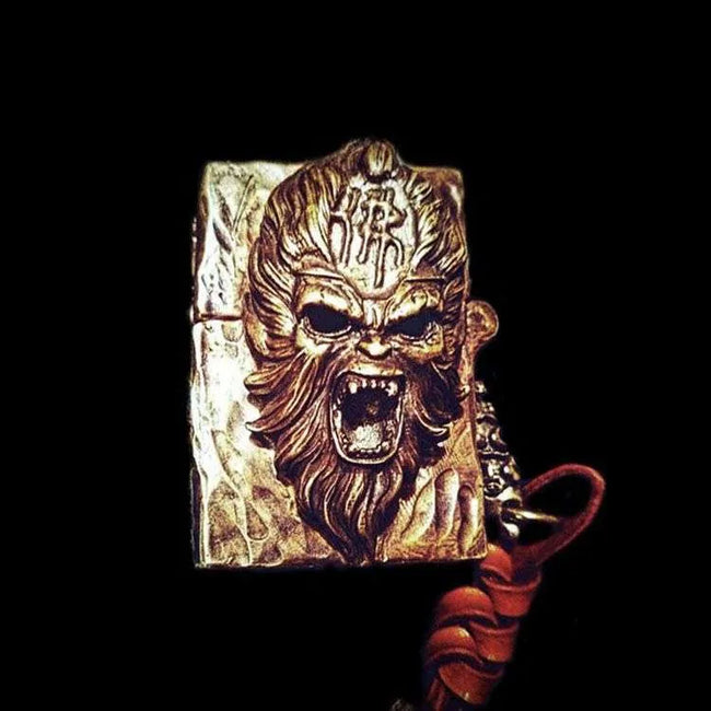 Monkey King Brass Zippo Case - Hand Carved Lighter Cover Hover Image