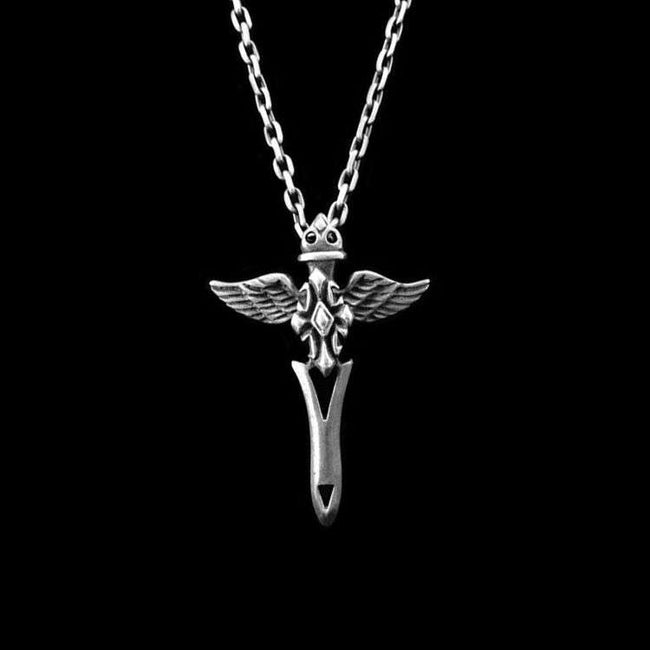 Angel silver cross pendant Cupid pendant necklace Hover Image