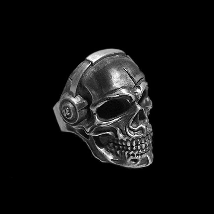 Music rock skull Ring 925 silver With headset listen to music skull rings SSJ159