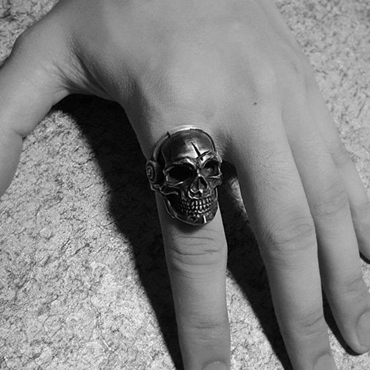 Music rock skull Ring 925 silver With headset listen to music skull rings SSJ159