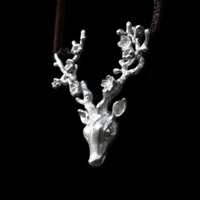 Deer head necklace pendant 925 Sterling Silver Christmas deer pendants SSP117 Hover Image