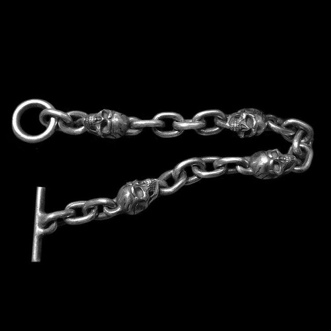 Skull bracelet 925 Sterling Silver Rock skull bracelets SSB66 Hover Image