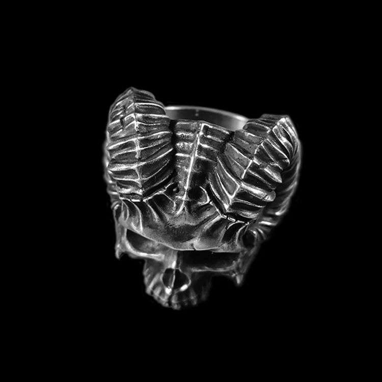 Son of Satan skull ring 925 Sterling silver Horns of sheep Devil No jaw skull rings SSJ172