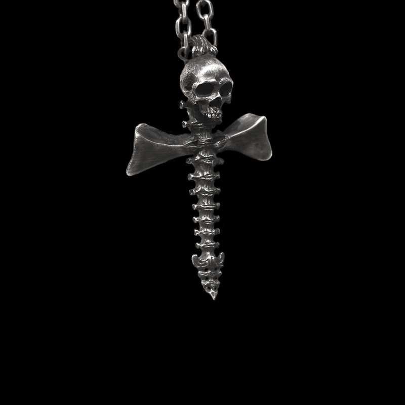Skull Silver Cross pendant 925 Sterling Silver skull skeleton Necklace