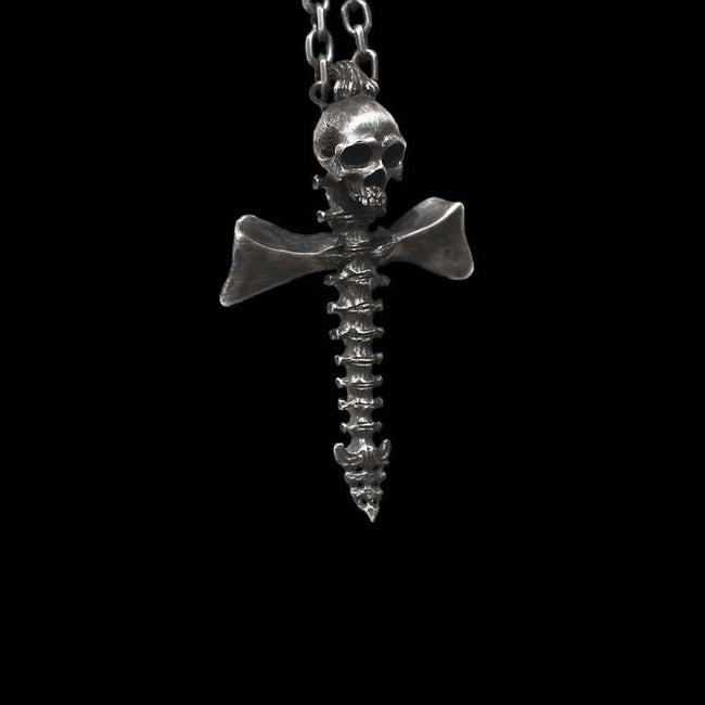 Skull Silver Cross pendant 925 Sterling Silver skull skeleton Necklace Main Image
