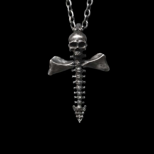 Skull Silver Cross pendant 925 Sterling Silver skull skeleton Necklace Hover Image