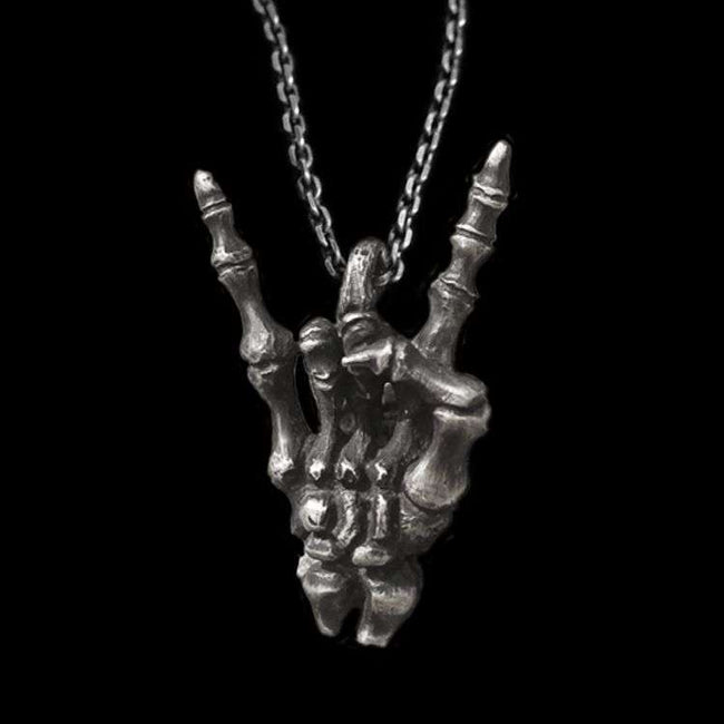 Hand bone pendant 925 Sterling Silver ILY sign skull Necklace pendants SSP123 Hover Image