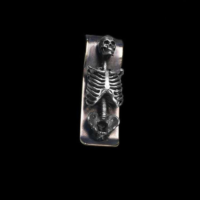 Human skeleton money clip 925 Sterling Silver skull money clip Hover Image
