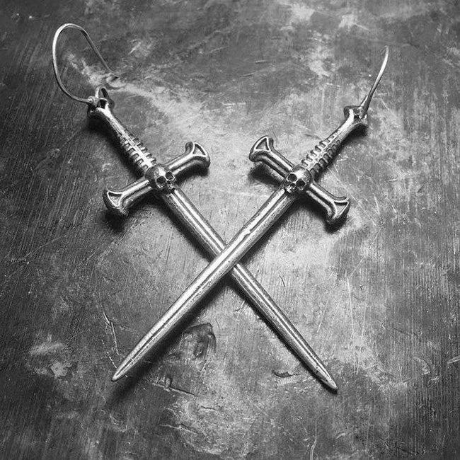 Massacre demon skull sword earring 925 Sterling Silver sword earring Main Image
