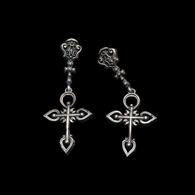 Saint cross earbob 925 Sterling Silver skull cross earring FCS16 Hover Image