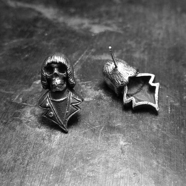 Beatles Punk Skull Earbob | Handmade Silver Men's Ear Jewelry Main Image