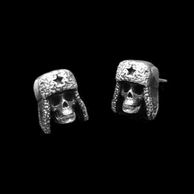 Cotton cap soldier skull earrings 925 sterling silver skull soldier earrings