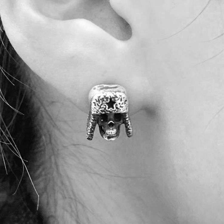 Cotton cap soldier skull earrings 925 sterling silver skull soldier earrings
