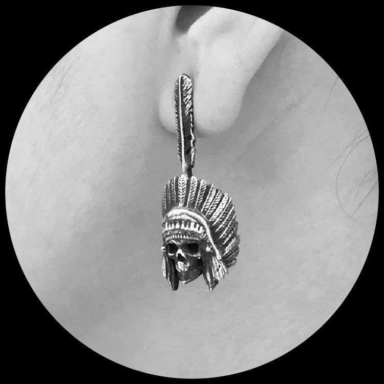 Skull Indian chief earbob 925 sterling silver skull Indian chief earring FCS20