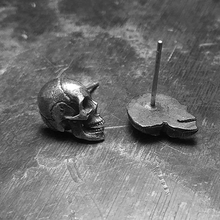 Skull big and small stud earrings 925 silver skull earrings