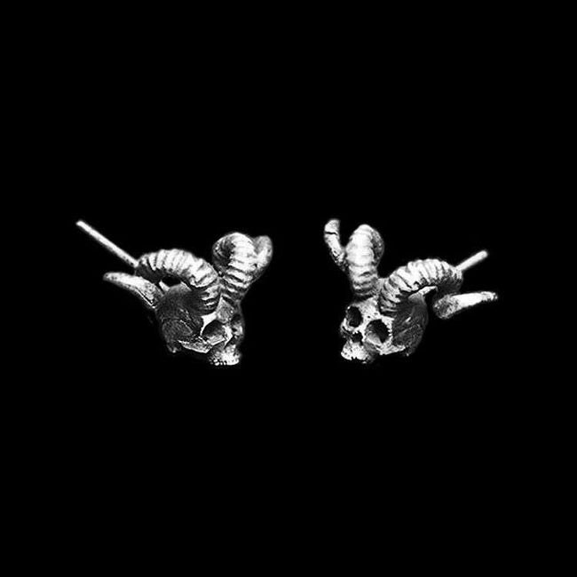Goats angle skull stud earrings 925 silver goats angle skull earrings Hover Image