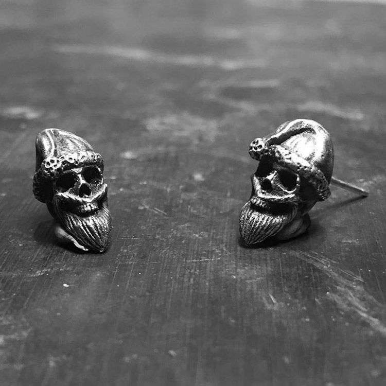 Santa claus skull stud earrings 925 silver Santa claus earrings