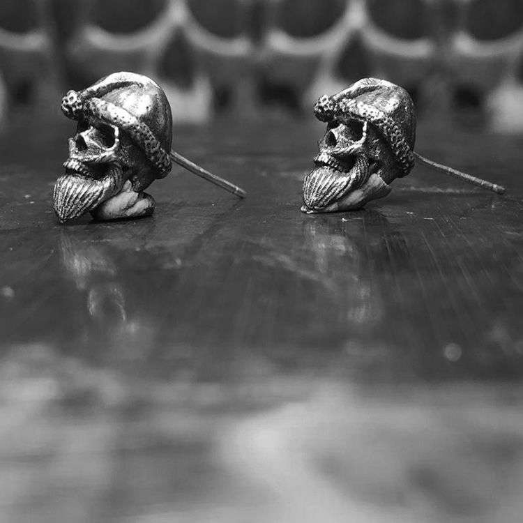 Santa claus skull stud earrings 925 silver Santa claus earrings