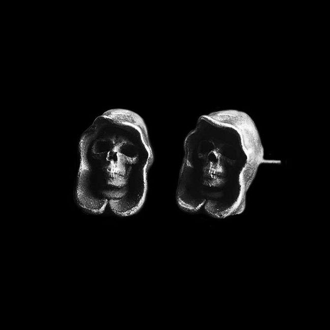 Death skull stud earrings 925 sterling silver death earrings Hover Image