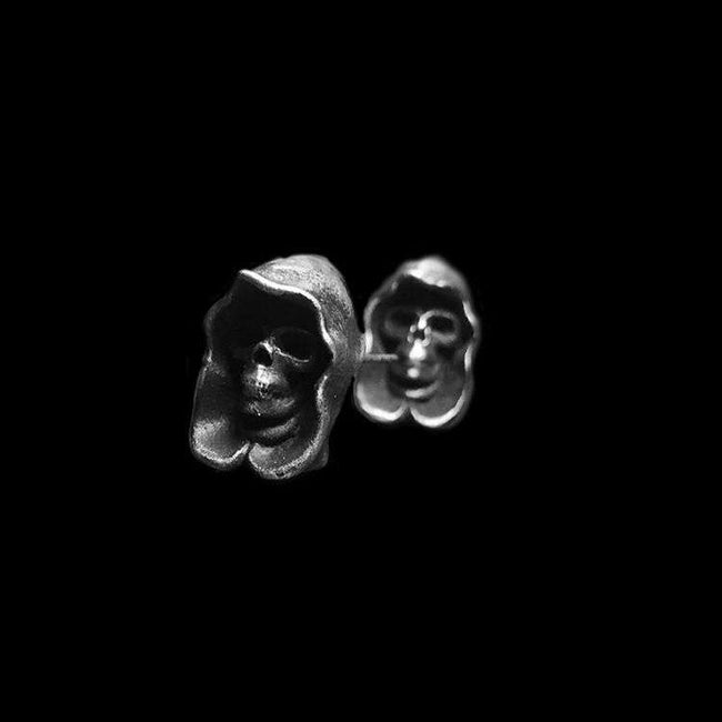 Death skull stud earrings 925 sterling silver death earrings Main Image