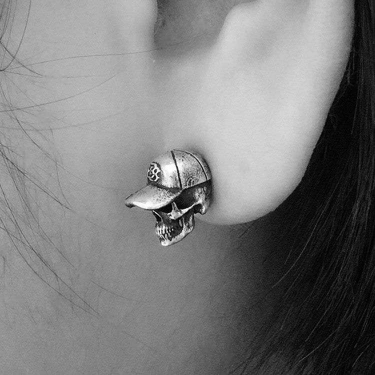 Tennis prince skull stud earrings 925 silver tennis prince earrings