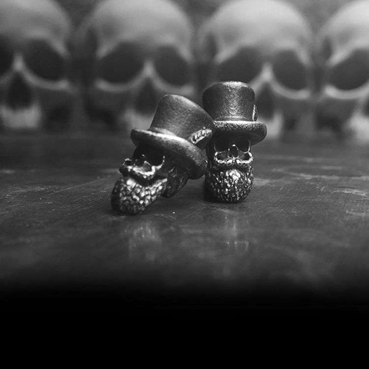 Formal hat skull stud earrings 925 sterling silver gentleman earrings