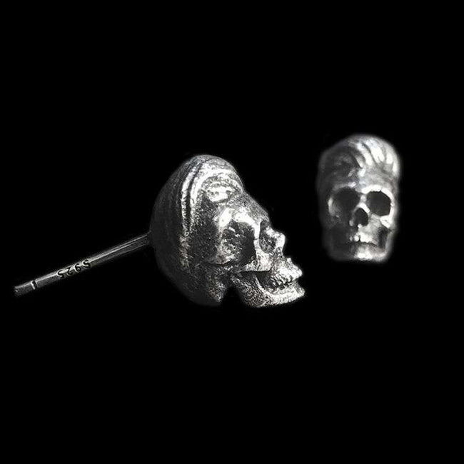 Slicked-back skull stud earrings 925 silver skull earrings Hover Image