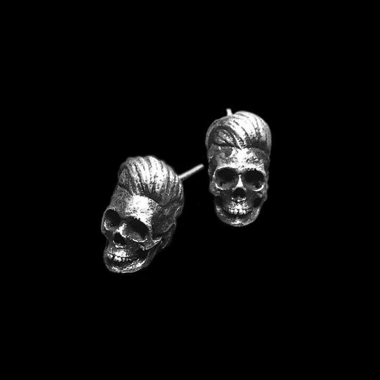 Slicked-back skull stud earrings 925 silver skull earrings