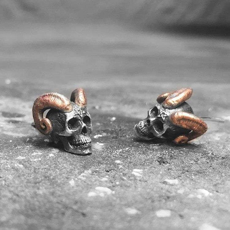 Evil satan skull stud earrings 925 sterling silver Devil skull earrings