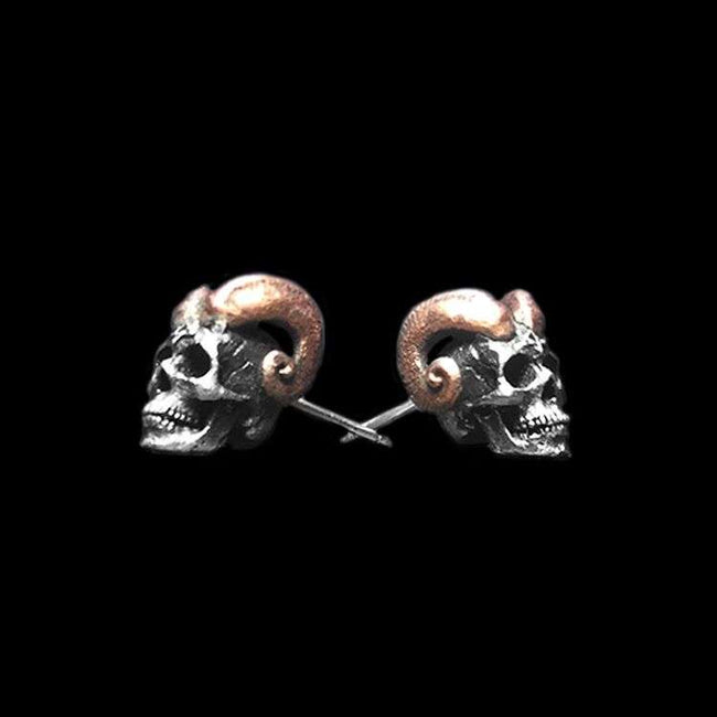 Evil satan skull stud earrings 925 sterling silver Devil skull earrings Hover Image