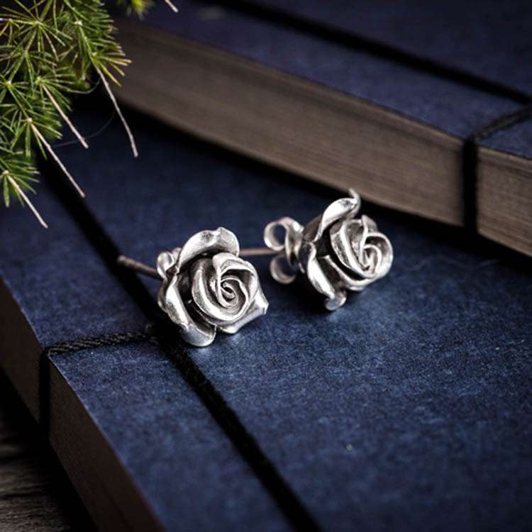 Rose ear nail 925 sterling silver Rose Earrings 