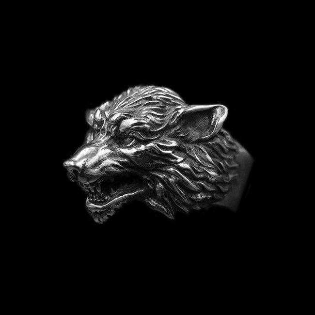 Wolf ring 925 Sterling silver original wolf head rings Hover Image