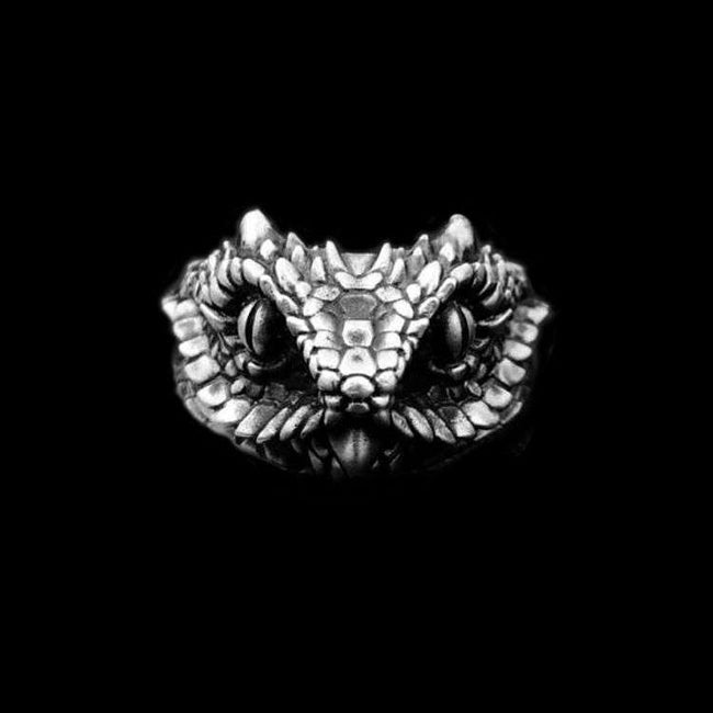 Viper ring 925 Sterling silver snake mens pinky rings Hover Image